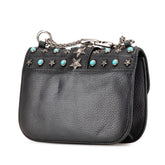 ヴァレンティノ スタースタッズ ターコイズ 斜め掛け チェーンショルダーバッグ ブラック レザー レディース VALENTINO 【中古】